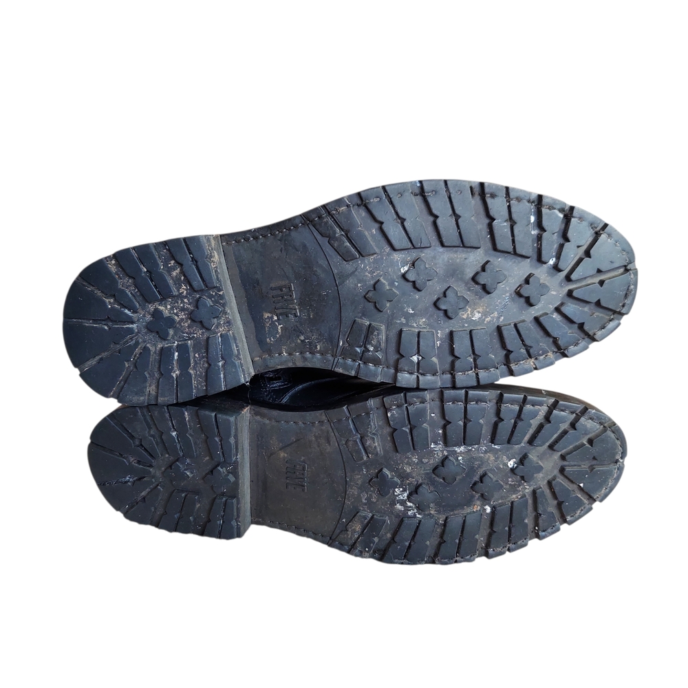 Frye Julie Biker Engineer Black Leather Lace-up Lug Sole Boots - Picture 11 of 15